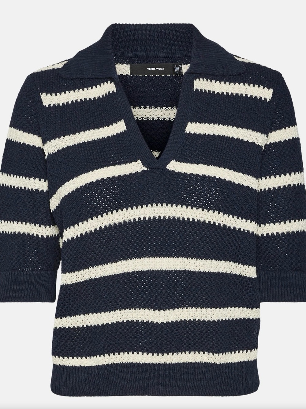 NEW Vero Moda VMamazing Navy & Cream Striped V-Neck Polo crop Sweater women’s XL